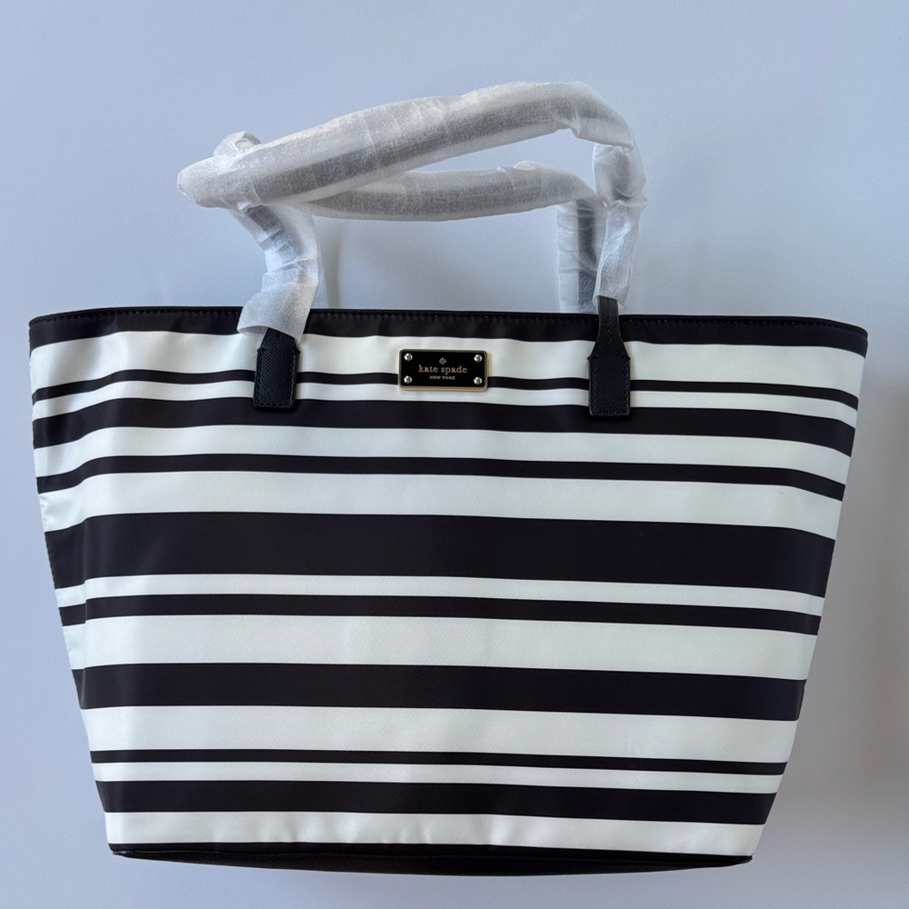 Kate Spade Blake Avenue Black and White Margareta Bon Bon Stripe Nylon Tote Bag